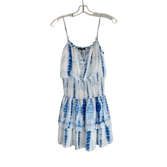 Bebe Dress Womens Size XXS Blue Tie Dye Tiered Smocked Mini Beach Boho Summer - Picture 2 of 8